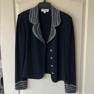 St. John Evening Black Embellished Collar Knit Jacket